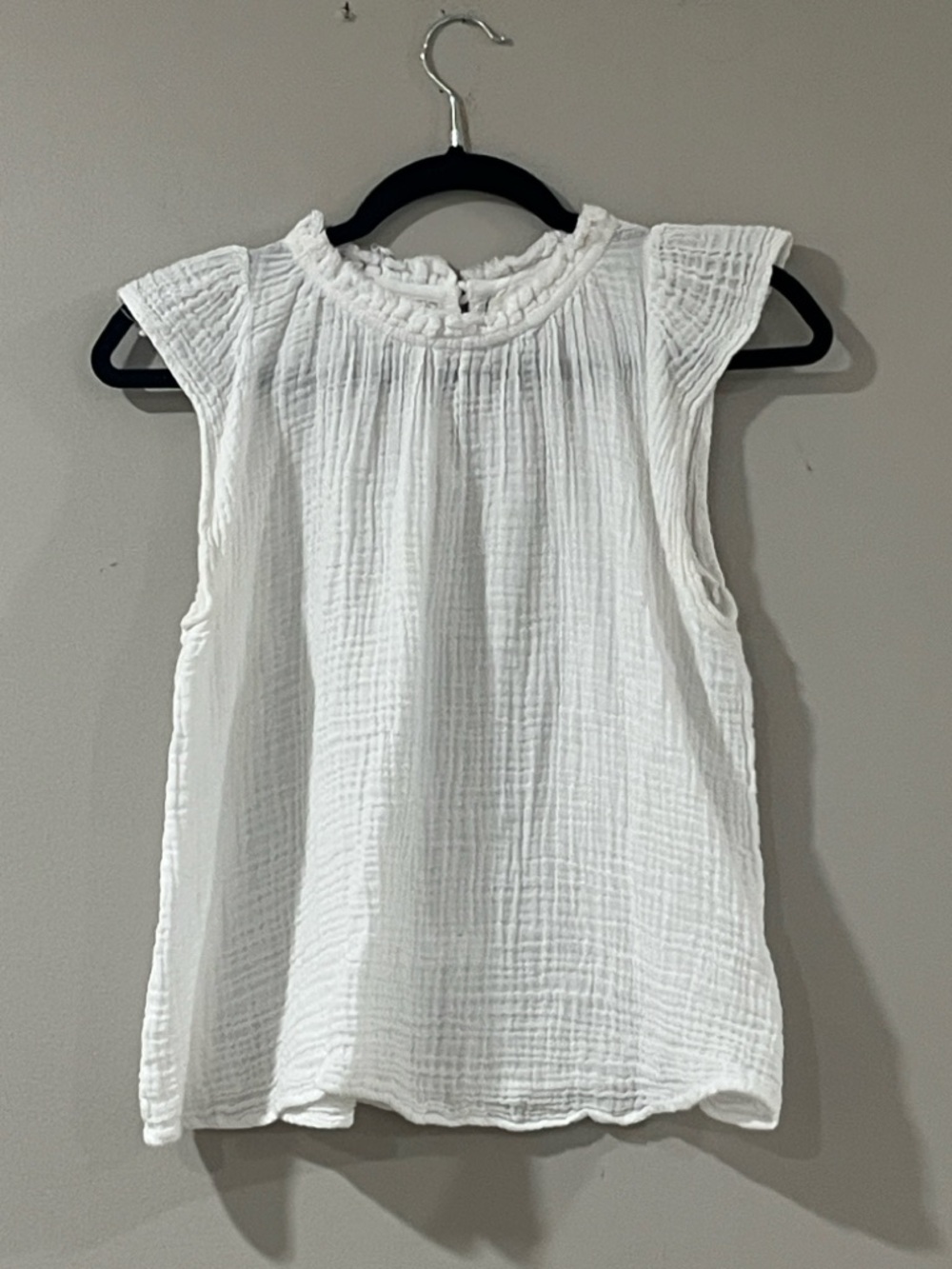 sundays White Gauze Ruffle-Neck Sleeveless Top